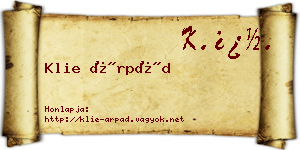 Klie Árpád névjegykártya